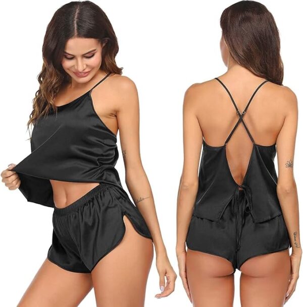 Elegant Ekouaer Silk Pajamas Set for Women - Satin Backless Lingerie Cami Top & Shorts Nightwear